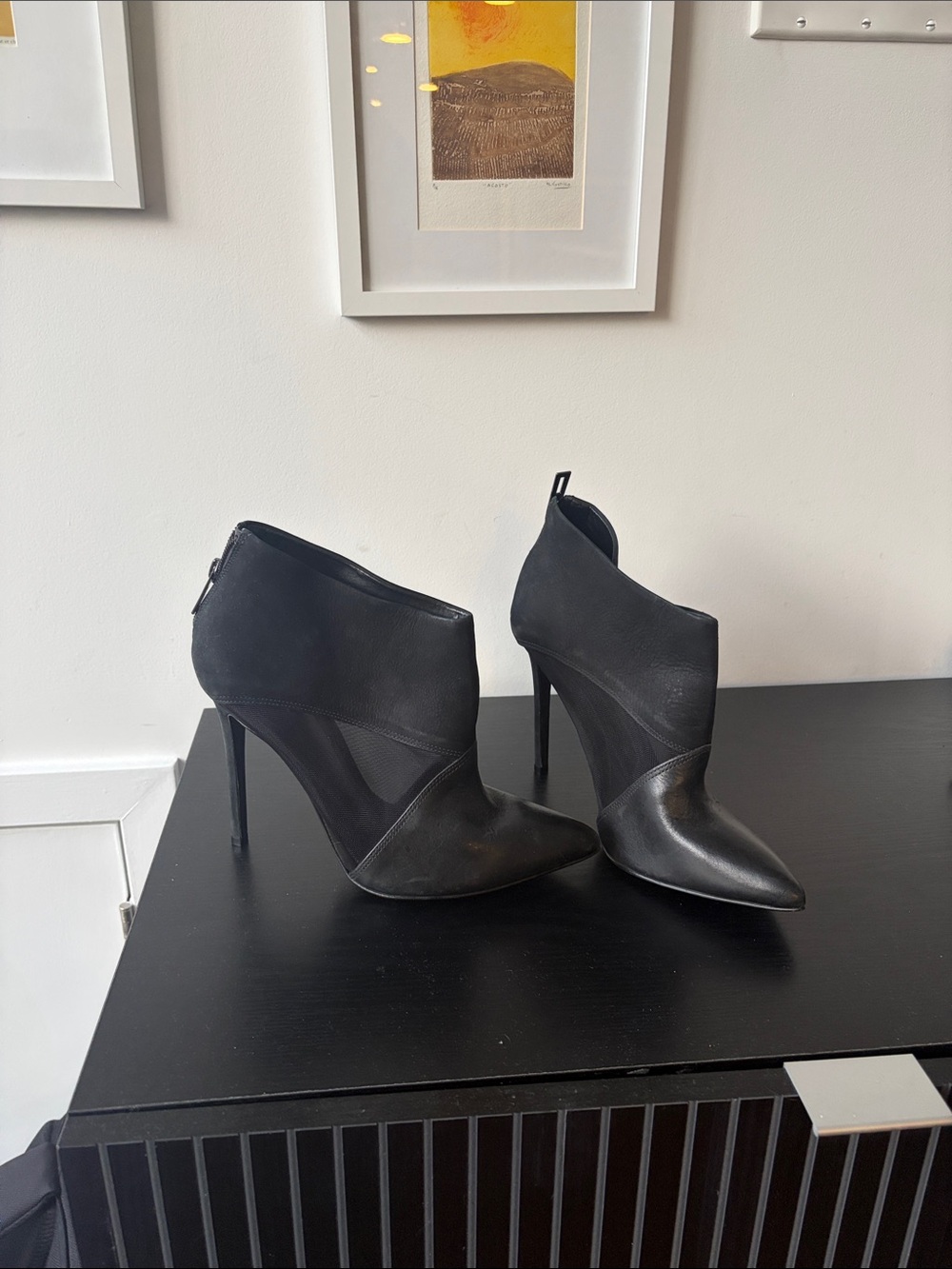 Schutz Black Pointed-Toe Stiletto Ankle Boots - Women's